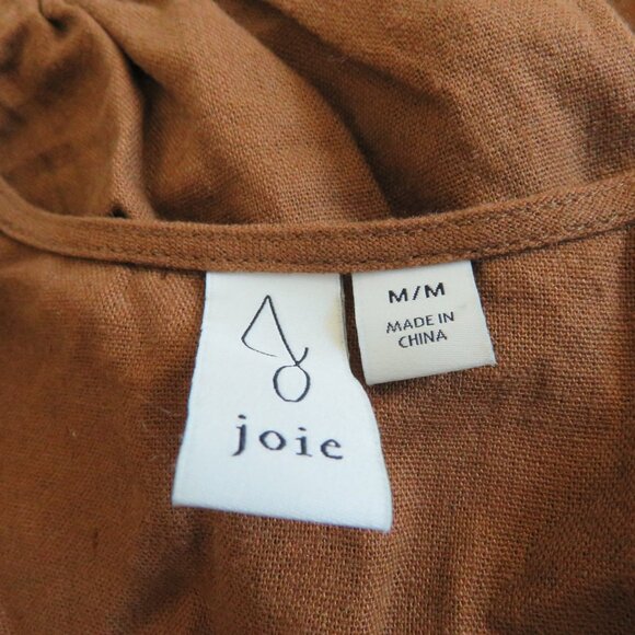 JOIE Linen Blend Cropped Button Tie Front Blouse Top in Brown Boho Cottage Sz M - Picture 13 of 14